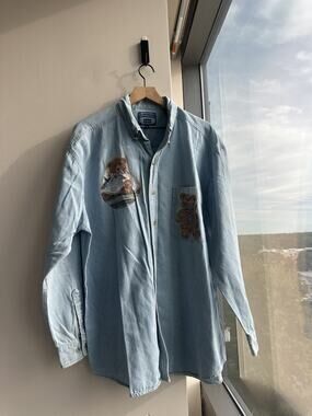 Vintage 90s All Season Denim All Sport 100% Cotton Teddy Bear Graphic Shirt XL